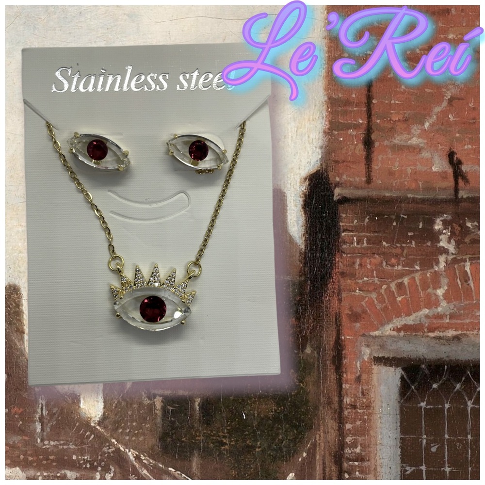 Stainless Steel Evil Eye Necklace and Earrings Set